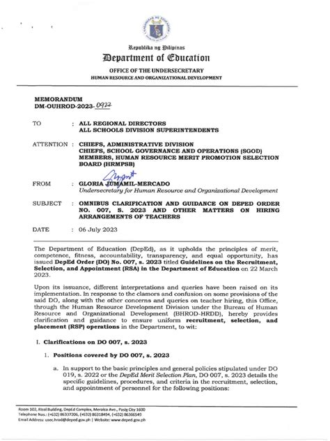 deped order 007 s 2023|Omnibus Clarification and Guidance On Deped Order No. 007, S..